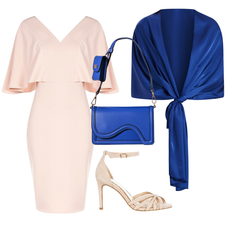 Outfit donna - Cerimonia rosa e blu. Stile Chic per Cerimonia. Abbinamento con vestiti a tubino, sandali col tacco, pochette, stole.