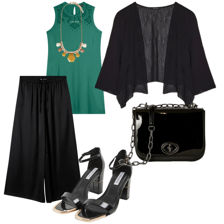 Outfit donna - Quando vuoi. per Serata fuori. Abbinamento con sabot, pantaloni, vestiti midi/longuette, bolero, collane, borse a tracolla.