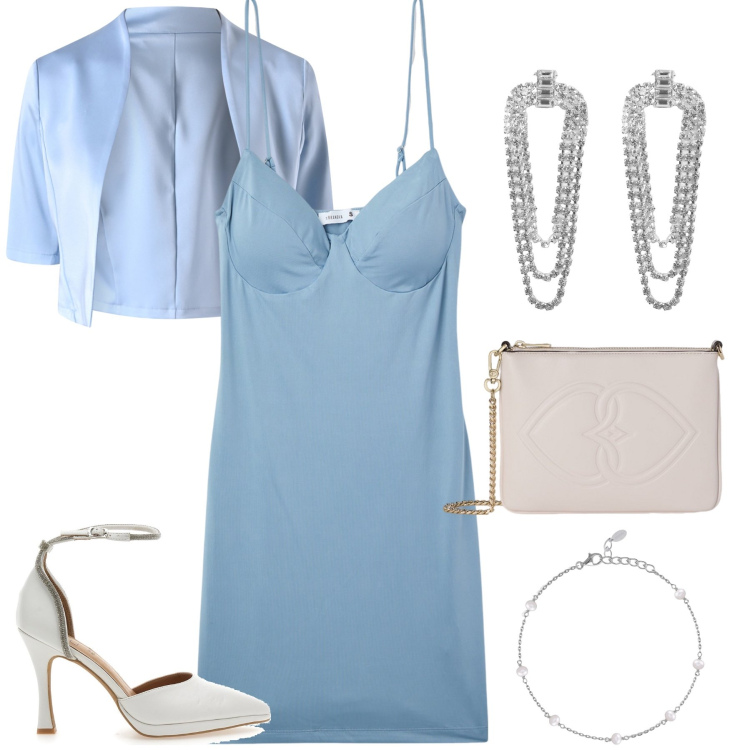 Outfit donna - L’abito a sottoveste. Stile Sexy per Cerimonia. Abbinamento con vestiti corti, orecchini, braccialetti, bolero, décolleté, pochette.