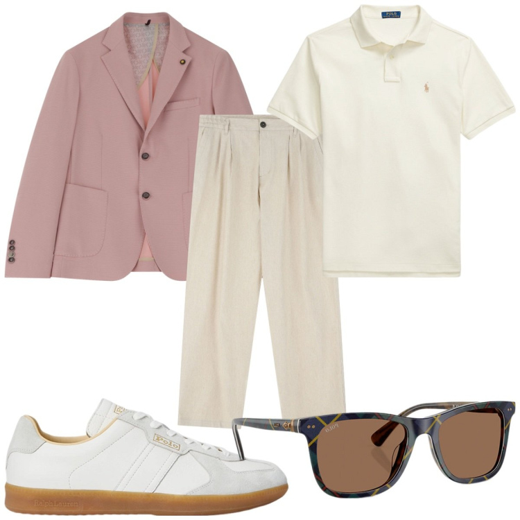 Outfit uomo - Total look #2104174. Stile Trendy per Tutti i giorni. Abbinamento con pantaloni, giacche, polo, occhiali da sole, sneakers.