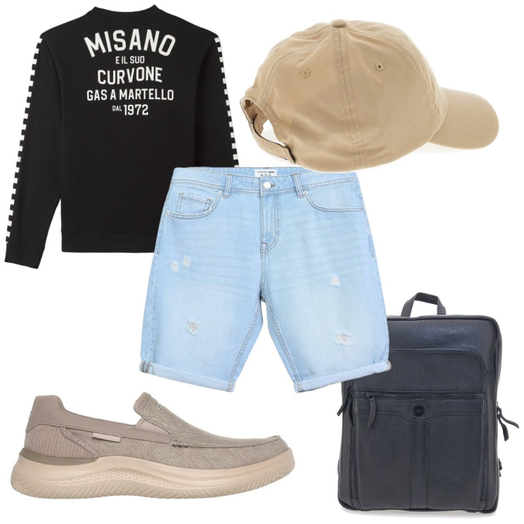 Outfit uomo - Total look #2104198. Stile Trendy per Tutti i giorni. Abbinamento con felpe, shorts, sneakers, cappelli, borse sportive.