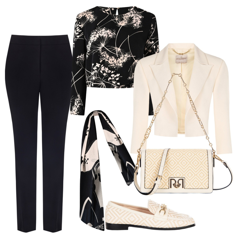 Outfit donna - Elegante ma flat. Stile Chic per Cerimonia. Abbinamento con bluse, borse a tracolla, bolero, sciarpe, mocassini, pantaloni.