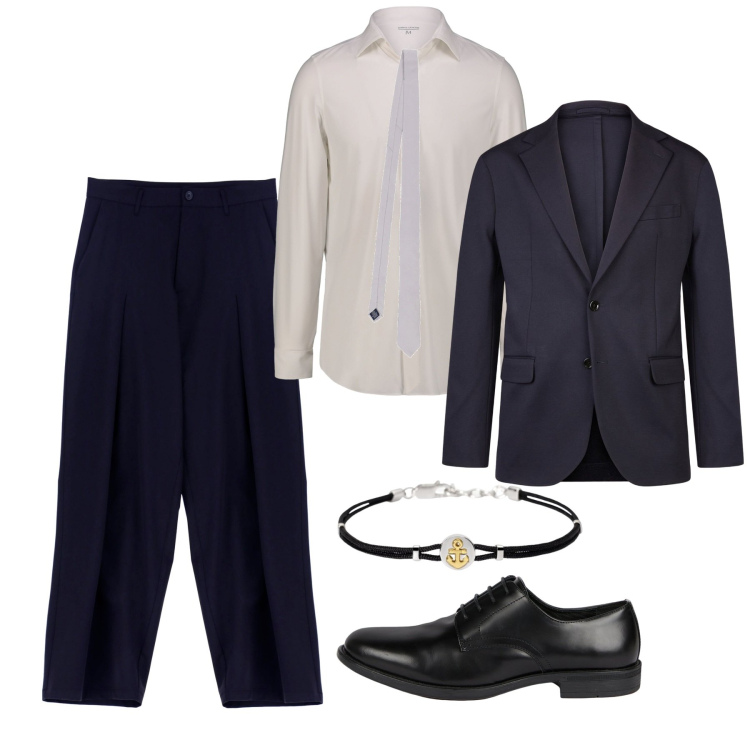 Outfit uomo - Nozze dell\'amico. Stile Business/Elegante per Cerimonia. Abbinamento con braccialetti, pantaloni, giacche, scarpe stringate, cravatte, camicie.