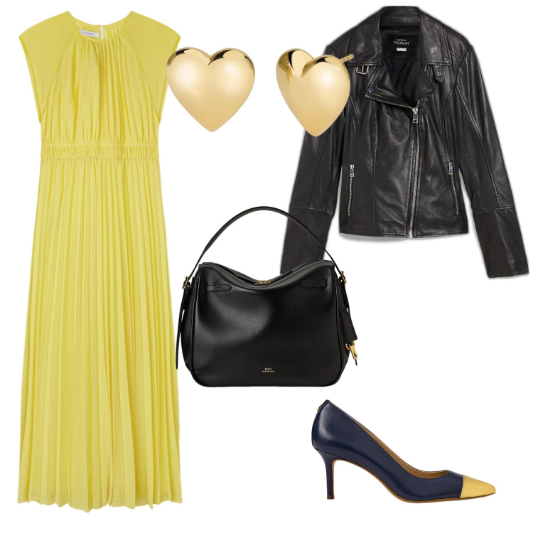 Outfit donna - Un pomeriggio elegante e romantico. Stile Chic per Tutti i giorni. Abbinamento con blazer, orecchini, borse a mano, décolleté, vestiti lunghi.