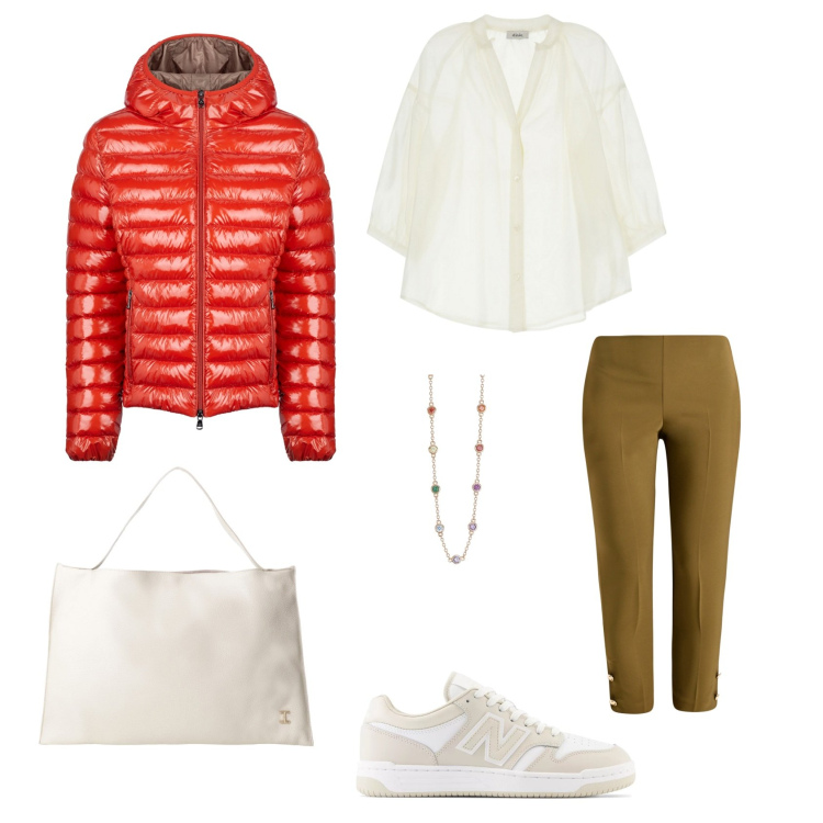 Outfit donna - Semplicità. Abbinamento con collane, sneakers, pantaloni, borse a spalla, camicie, blazer.