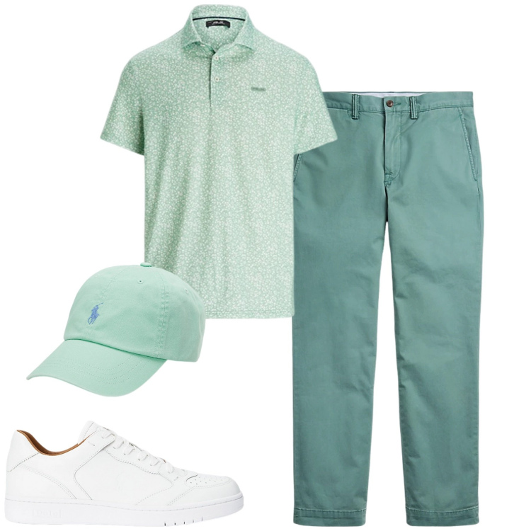 Outfit uomo - Total look #2104520. Stile Casual per Tutti i giorni. Abbinamento con cappelli, pantaloni, sneakers, polo.
