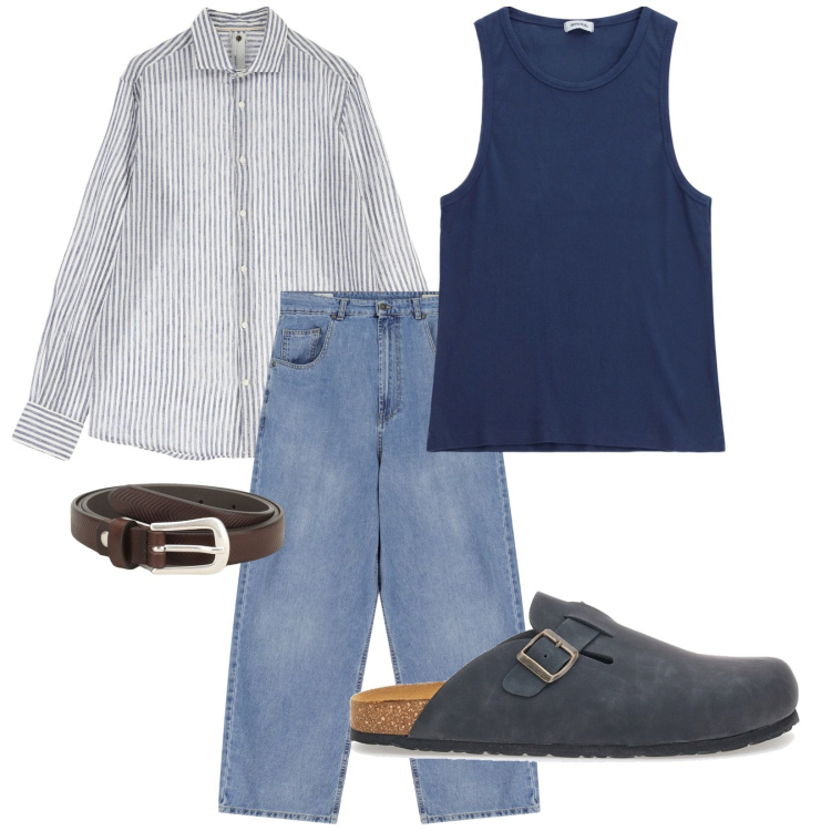 Outfit uomo - Uomo Imperial. per Tutti i giorni. Abbinamento con cinture, jeans, camicie, canottiere, sandali.