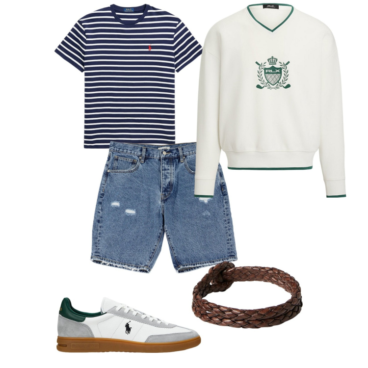 Outfit uomo - Si va in barca. per Mare. Abbinamento con bermuda, t-shirt, sneakers, braccialetti, felpe.