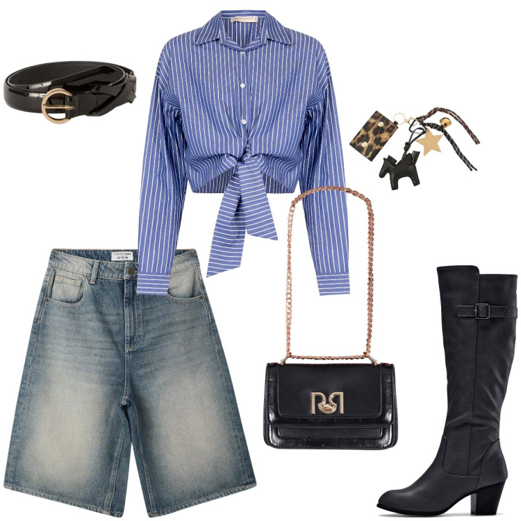 Outfit donna - Marinière. Stile Casual per Serata fuori. Abbinamento con stivali, bermuda, camicie, borse a tracolla, portachiavi, cinture.