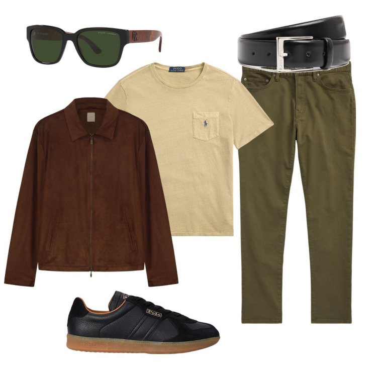 Outfit uomo - Total look #2104649. Stile Trendy per Tutti i giorni. Abbinamento con pantaloni chino, occhiali da sole, t-shirt, sneakers, giacche, cinture.