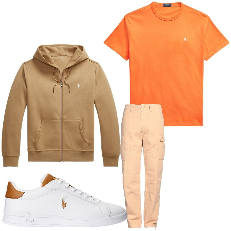 Outfit uomo - Colori della terra. Stile Casual per Tutti i giorni. Abbinamento con pantaloni cargo, felpe, sneakers, t-shirt.