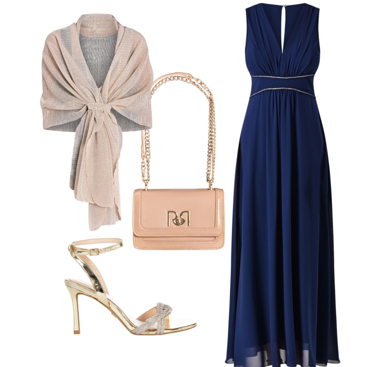 Outfit donna - Eleganza senza tempo. Stile Chic per Cerimonia. Abbinamento con stole, borse a tracolla, sandali col tacco, vestiti lunghi.
