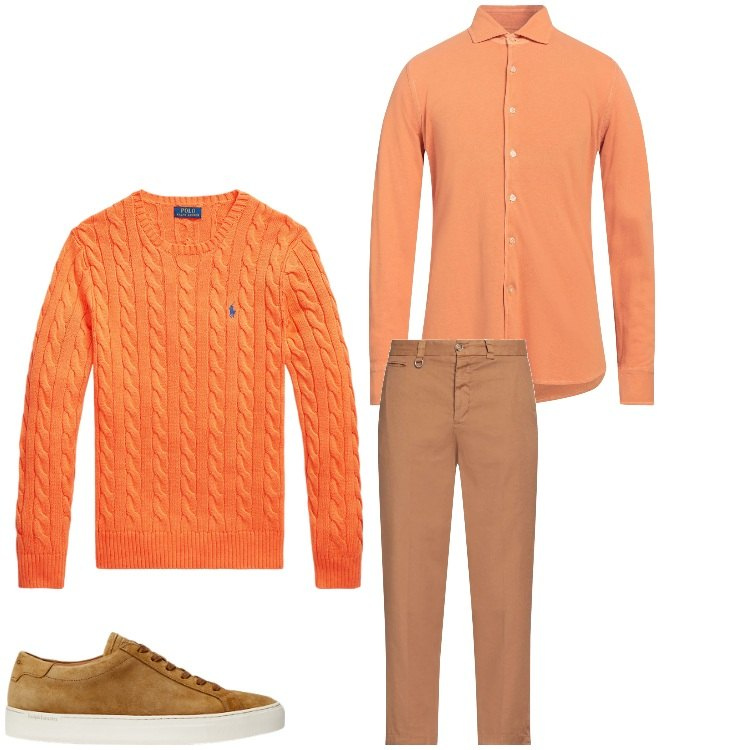Outfit uomo - Raggio di sole. Stile Casual per Tutti i giorni. Abbinamento con pantaloni chino, camicie, maglieria, sneakers.