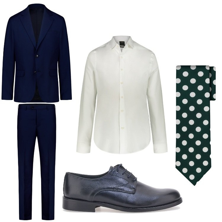 Outfit uomo - Pois. Stile Business/Elegante per Serata speciale. Abbinamento con camicie, scarpe stringate, cravatte, abiti.