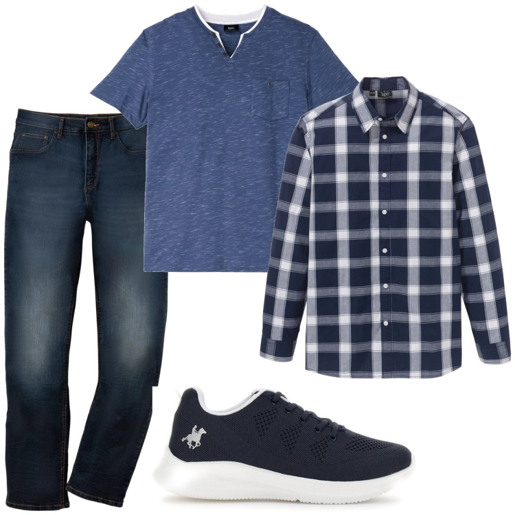 Outfit uomo - Total look #2104745. Stile Casual per Tutti i giorni. Abbinamento con jeans dritti, camicie, t-shirt, sneakers.
