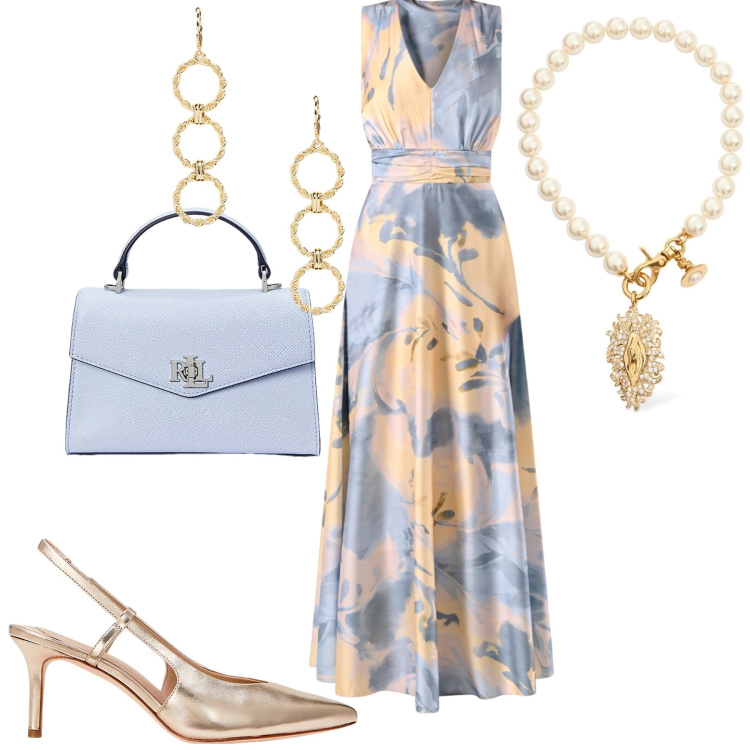 Outfit donna - Cerimonia. Stile Chic per Cerimonia. Abbinamento con vestiti lunghi, borse a mano, orecchini, décolleté, collane.