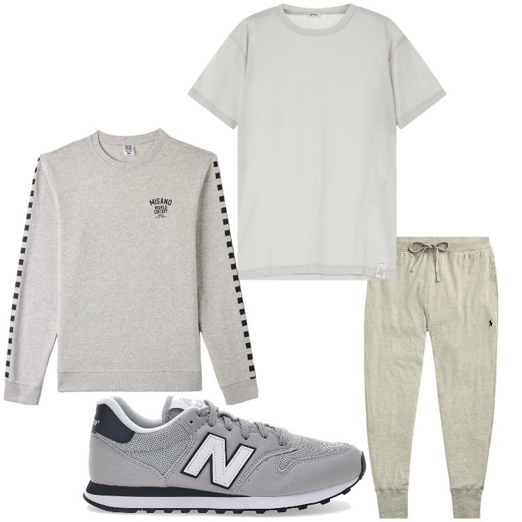 Outfit uomo - Grigio fitness. Stile Casual per Sport. Abbinamento con felpe, t-shirt, pantaloni, sneakers.