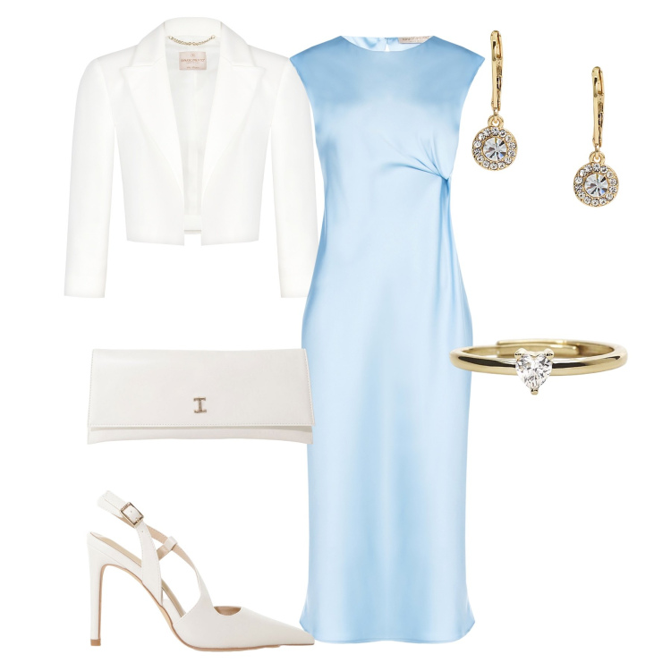 Outfit donna - Cerimonia in arrivo. Stile Chic per Cerimonia. Abbinamento con vestiti midi/longuette, bolero, anelli, pochette, décolleté, orecchini.