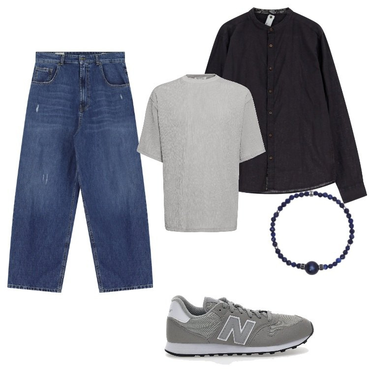 Outfit uomo - Trendy Comodo. Stile Trendy per Tutti i giorni. Abbinamento con braccialetti, jeans, camicie, sneakers, t-shirt.