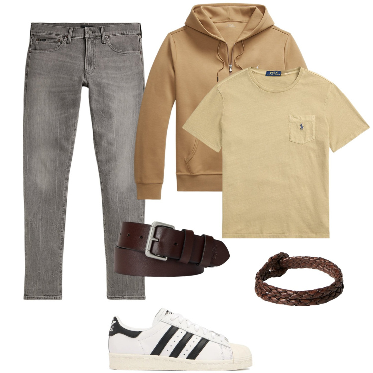 Outfit uomo - Pelle marrone. Stile Trendy per Tutti i giorni. Abbinamento con felpe, cinture, braccialetti, jeans, t-shirt, sneakers.