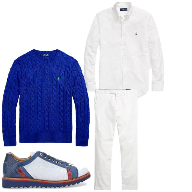Outfit uomo - Neve e cielo. Stile Casual per Tutti i giorni. Abbinamento con camicie, maglieria, pantaloni chino, scarpe stringate.