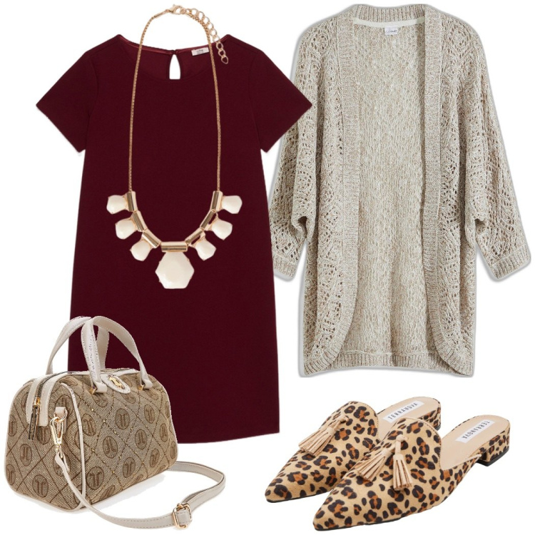 Outfit donna - L\' abito passepartout. Stile Casual chic per Tutti i giorni. Abbinamento con cardigans, sabot, vestiti corti, collane, borse a mano.