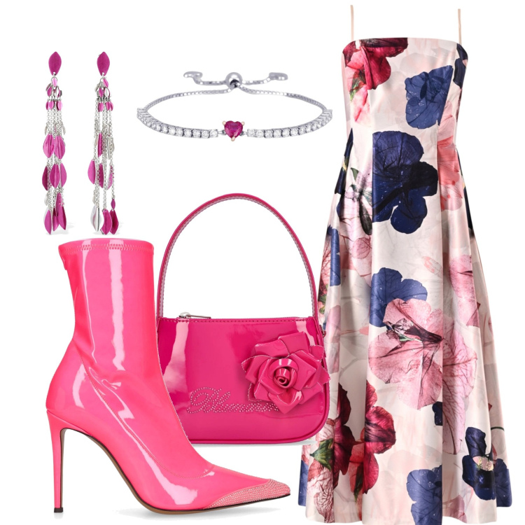 Outfit donna - Rock/Romantica. Stile Rock per Serata fuori. Abbinamento con braccialetti, vestiti midi/longuette, orecchini, borse a mano, stivaletti.