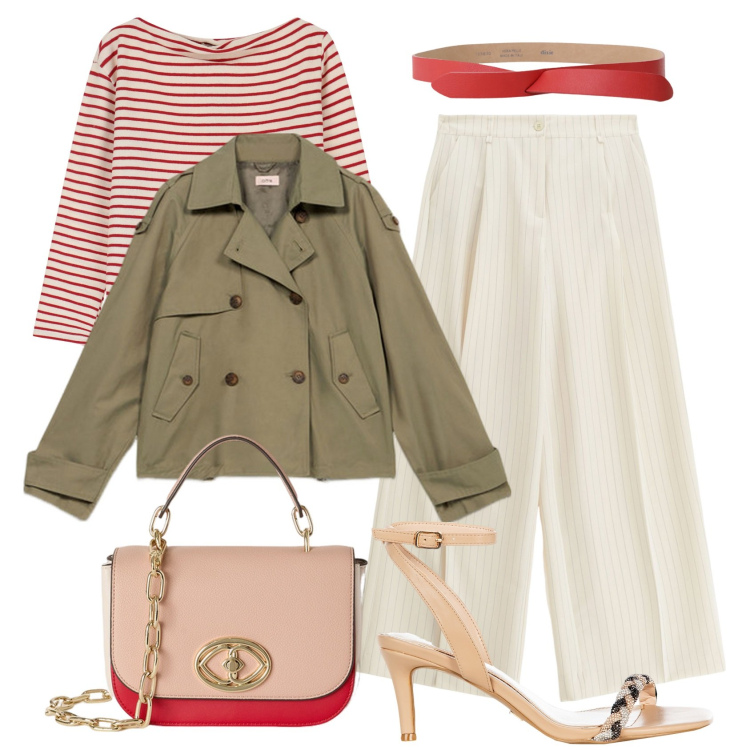 Outfit donna - Viva le righe! @laurafo. Stile Casual chic per Tutti i giorni. Abbinamento con sandali in pelle, pantaloni a palazzo, maglieria, cinture, trench, borse a tracolla.