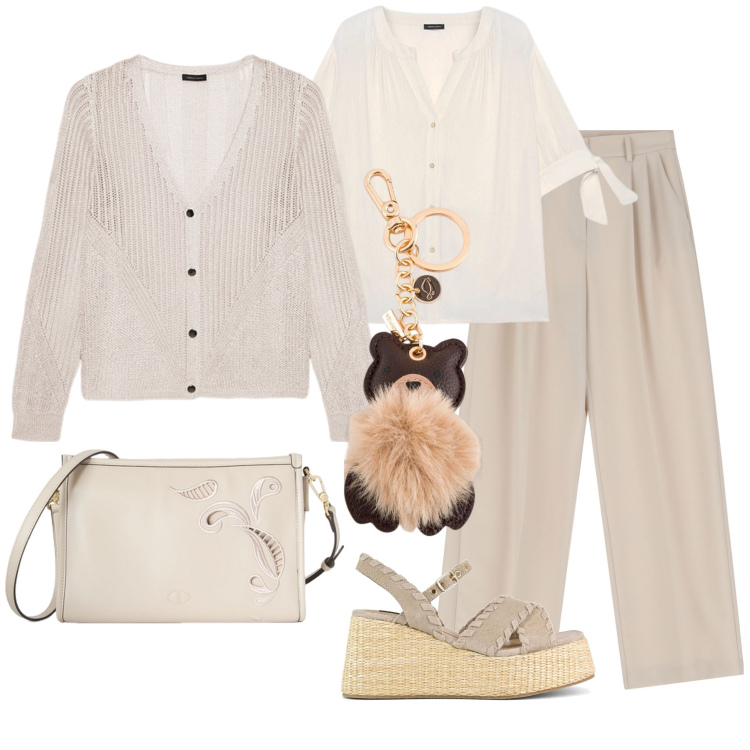 Outfit donna - Orsetto. Stile Casual per Tutti i giorni. Abbinamento con pantaloni, camicie, cardigans, zeppe, portachiavi, borse a tracolla.
