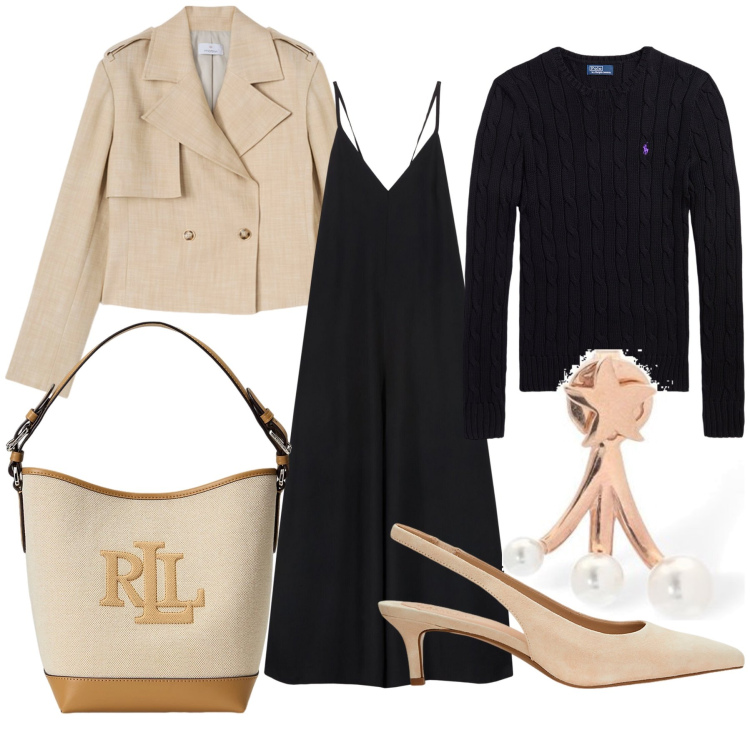 Outfit donna - Ufficio e post ufficio. Stile Bon Ton per Ufficio. Abbinamento con maglieria, décolleté, borse a secchiello, tute, blazer, orecchini.