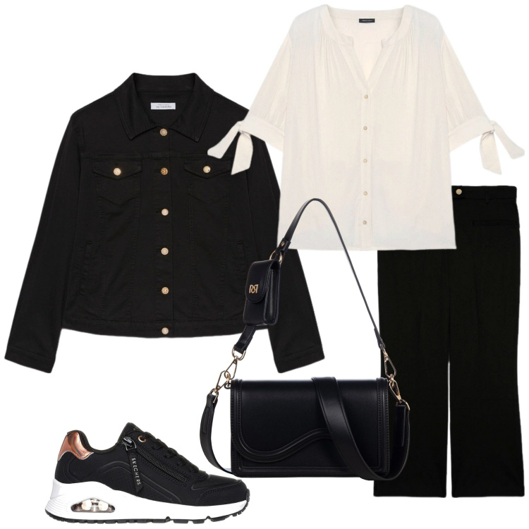 Outfit donna - Total look #2105175. Stile Casual per Ufficio. Abbinamento con pochette, sneakers, camicie, pantaloni, blazer.