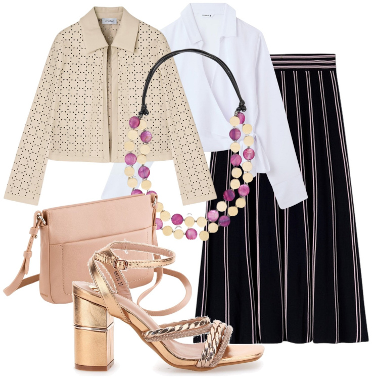 Outfit donna - Viva le righe! @lautafo. Stile Glamour per Tutti i giorni. Abbinamento con camicie, sandali col tacco, collane, gonne, blazer, borse a tracolla.
