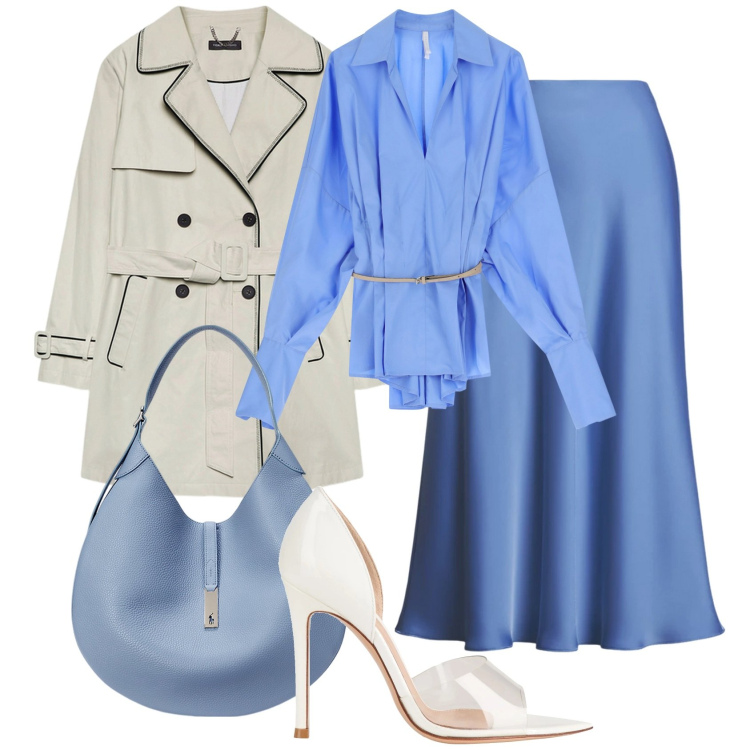 Outfit donna - Azzurro cielo @angelbeautyeli. Stile Chic per Tutti i giorni. Abbinamento con décolleté, camicie, borse a spalla, gonne, trench.