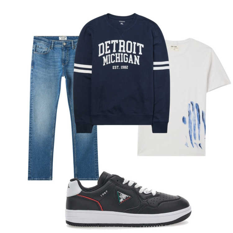 Outfit uomo - Total look #2105294. Stile Casual per Tutti i giorni. Abbinamento con jeans, felpe, t-shirt, sneakers.