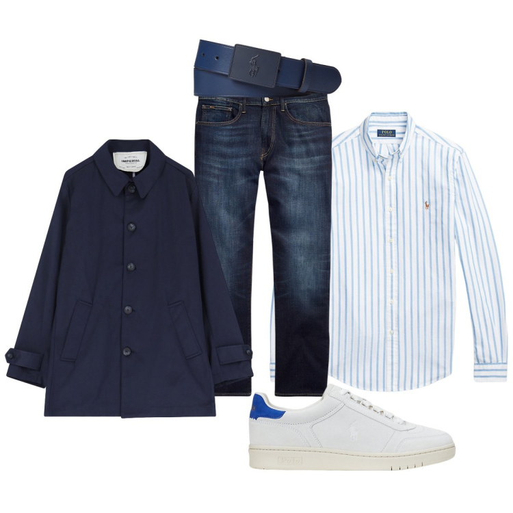 Outfit uomo - Classico e…trendy. Stile Business/Elegante per Tutti i giorni. Abbinamento con trench, jeans dritti, camicie, cinture, sneakers.