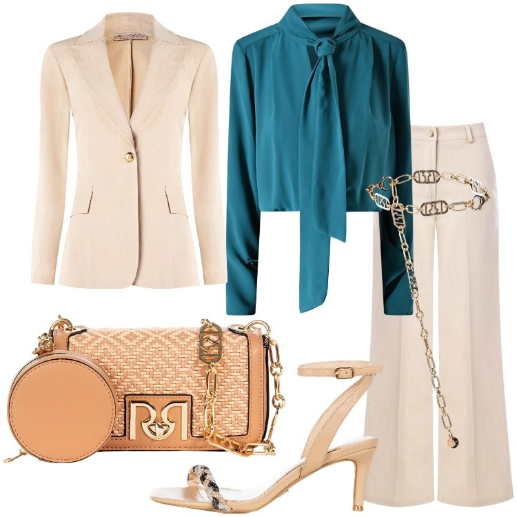 Outfit donna - Rinascimento - Collezione cerimonie. Stile Chic per Cerimonia. Abbinamento con pantaloni, blazer, borse a tracolla, sandali in pelle, bluse, cinture.