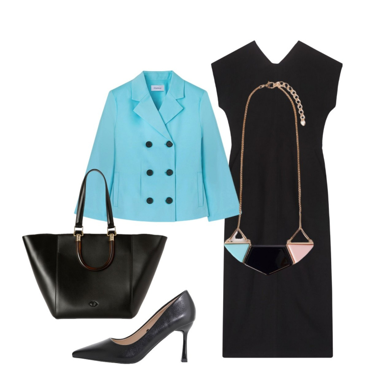 Outfit donna - Oggi esco per acquisti. Stile Chic per Tutti i giorni. Abbinamento con décolleté, vestiti lunghi, blazer, ciondoli, shopping bag.