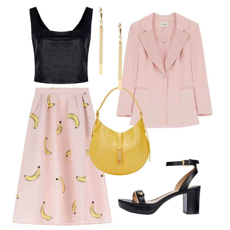 Outfit donna - Una bella serata. Stile Chic per Serata fuori. Abbinamento con top, blazer, gonne lunghe, orecchini, sandali col tacco, borse a spalla.