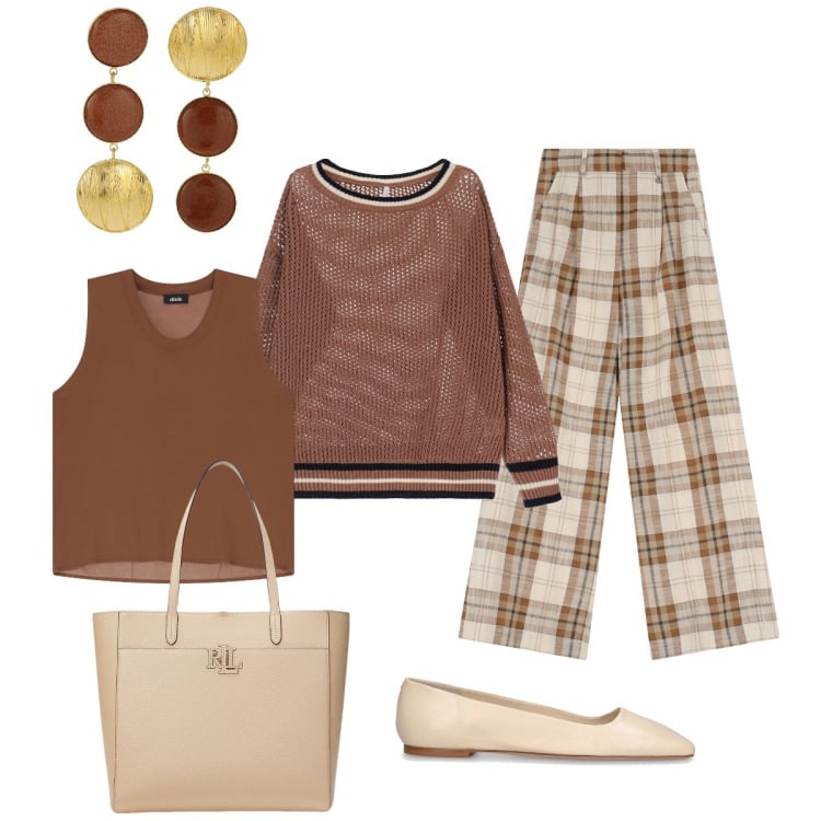 Outfit donna - In città. Stile Minimal per Tutti i giorni. Abbinamento con pullovers, borse tote, pantaloni, top, ballerine, orecchini.