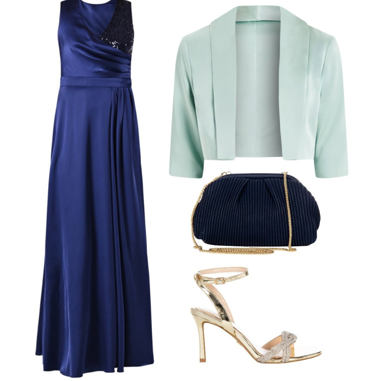Outfit donna - Matrimonio. Stile Chic per Cerimonia. Abbinamento con vestiti lunghi, pochette, sandali col tacco, bolero.