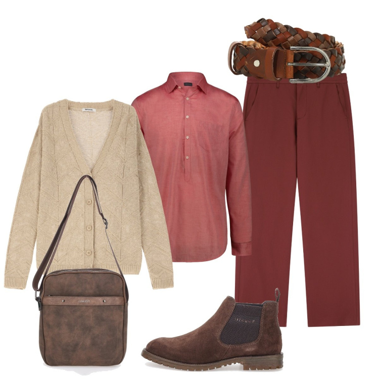 Outfit uomo - Total look #2105434. Stile Casual per Tutti i giorni. Abbinamento con pantaloni, cardigans, cinture, portafogli, stivali e stivaletti, camicie.