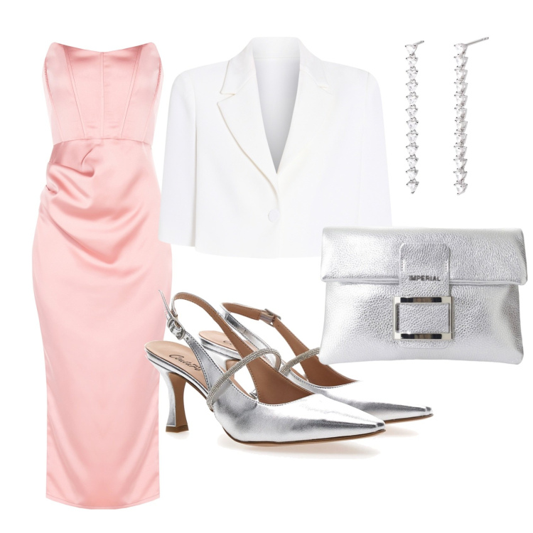 Outfit donna - Testimone di nozze. Stile Chic per Cerimonia. Abbinamento con orecchini, vestiti midi/longuette, cappe, pochette, décolleté.