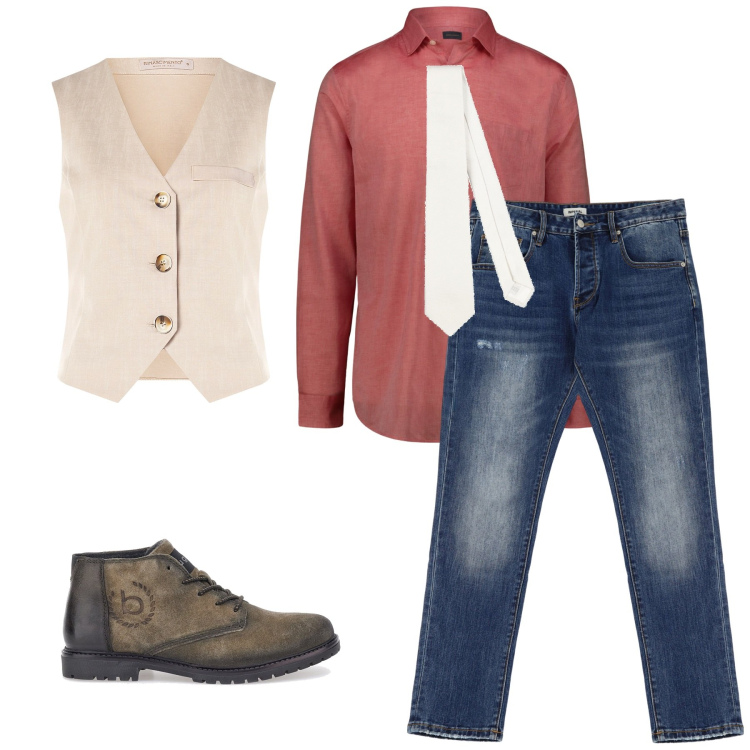 Outfit uomo - Total look #2105457. Stile Urban per Tutti i giorni. Abbinamento con cravatte, gilet, jeans dritti, scarpe stringate, camicie.