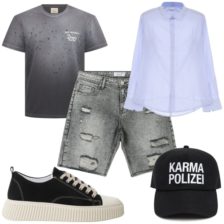 Outfit uomo - Total look #2105513. Stile Trendy per Tutti i giorni. Abbinamento con shorts, camicie, sneakers, cappelli, t-shirt.