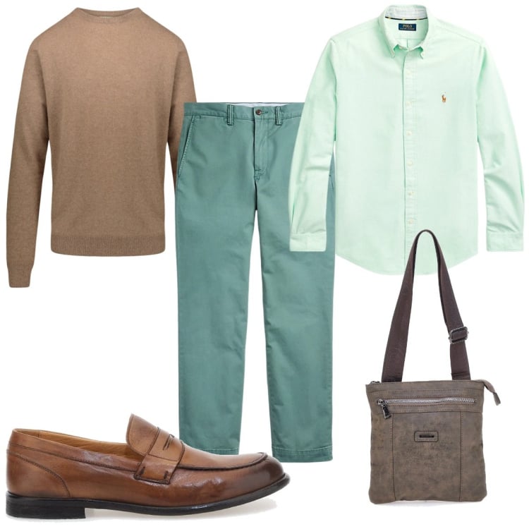 Outfit uomo - Total look #2105517. Stile Casual per Tutti i giorni. Abbinamento con pantaloni, camicie, maglieria, portafogli, scarpe stringate.
