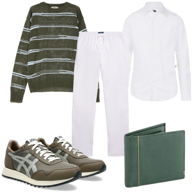 Outfit uomo - Total look #2105519. Stile Trendy per Tutti i giorni. Abbinamento con pullovers, pantaloni, camicie, sneakers, portafogli.