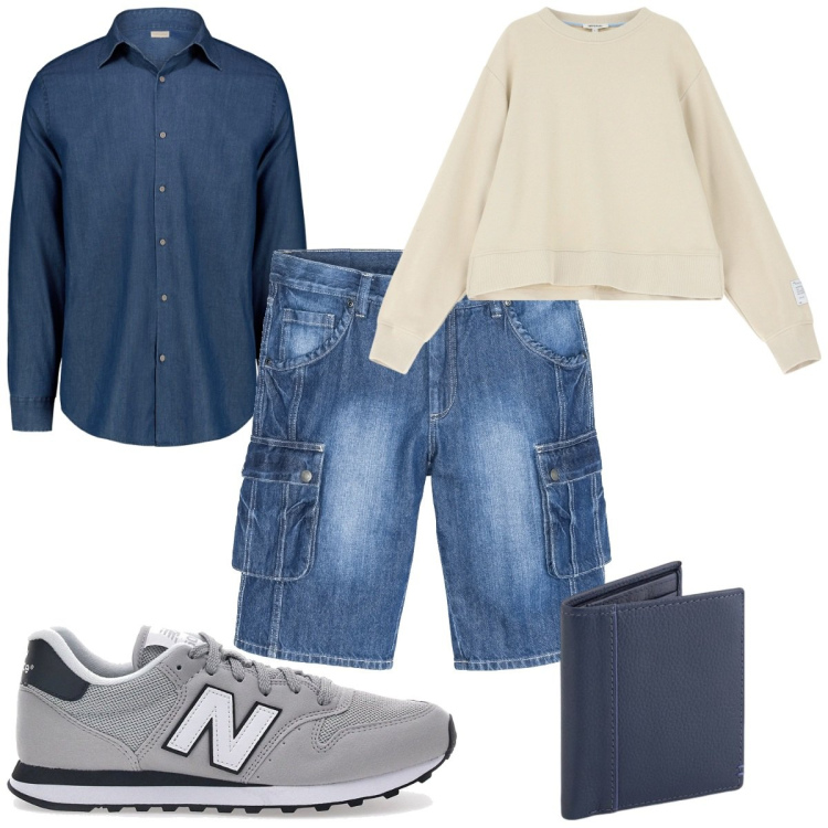 Outfit uomo - Total look #2105529. Stile Trendy per Tutti i giorni. Abbinamento con bermuda, felpe, camicie, sneakers, portafogli.