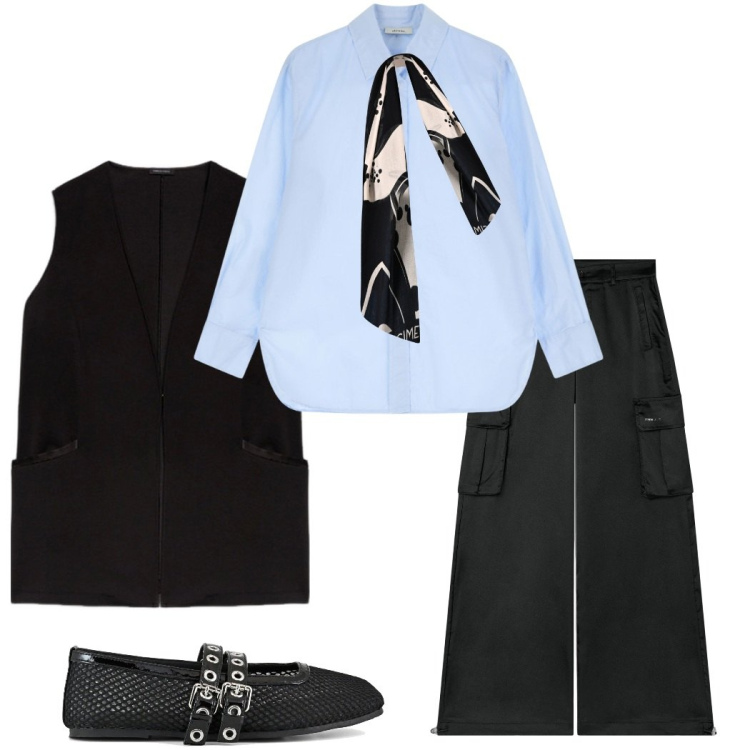 Outfit donna - Utility soft. Stile Urban per Tutti i giorni. Abbinamento con sciarpe, pantaloni cargo, camicie, gilet, ballerine.