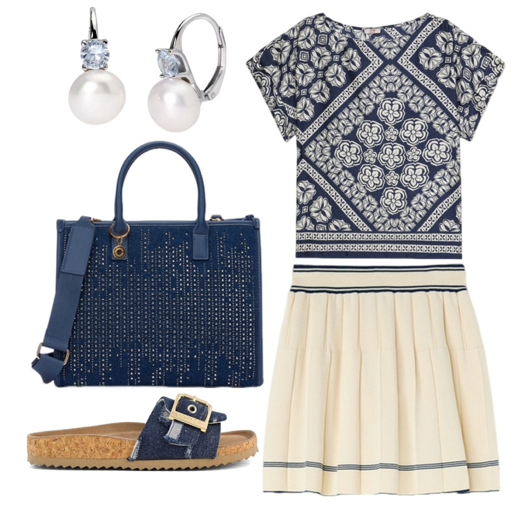 Outfit donna - Total look #2105609. per Tutti i giorni. Abbinamento con orecchini, sandali, bluse, gonne, borse a mano.