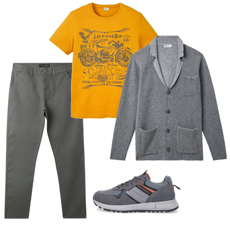 Outfit uomo - Casual. Stile Casual per Tutti i giorni. Abbinamento con t-shirt, pantaloni chino, giacche, sneakers.